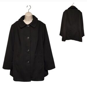 Liz Claiborne Woman Black Button Front Pea Coat Jacket Plus Size 2X